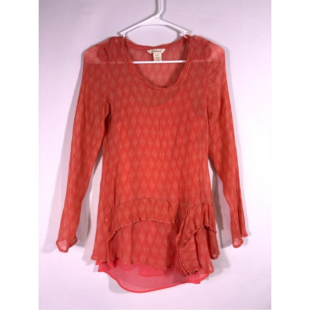 Sundance Silk Ruffle Tunic Top Coral Boho Romantic Fairycore Medium